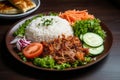 Delicious plate of traditional Turkish cuisine, including juicy kebap doner, fluffy rice, and fresh salad. Ai generated Royalty Free Stock Photo