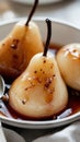 Delicious poached pears in luscious spiced syrup. Rose Poached Pears with Ginger Royalty Free Stock Photo