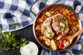 Delicious pork vegetable soup in a pot