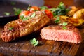 Delicious portion of medium rare beef steak Royalty Free Stock Photo