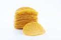 Delicious potato chips, crunchy fried snack, unhealty food, isolated object