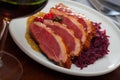 Poultry dish - duck breast Magret with cabbage