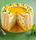 Delicious pound cake Charlotte with mango