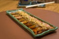 Delicious premium salmon sashimi arranged on an elegant handmade