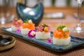 Delicious premium tuna oshizushi Batera sushi on focus