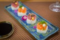 Delicious premium tuna oshizushi Batera sushi on focus