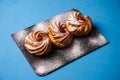 Delicious profiterole, french puff pastry eclairs