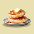 Delicious puff cottage cheese pancakes with honey and butter, generative AI