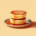 Delicious puff cottage cheese pancakes with honey on a plate