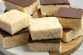 Delicious puffed rice bars on table, closeup Royalty Free Stock Photo