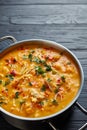 Pumpkin chicken breast creamy soup, close-up Royalty Free Stock Photo