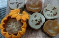 Delicious pumpkin ghost made with Agar powder and Halloween pumpkin. Tasty jelly in the shaped of cute ghost pumpkin