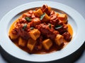 Delicious pumpkin gnocchi with tomato and basil. Illustration-photo for the menu Royalty Free Stock Photo