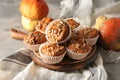 Delicious pumpkin muffins with sunflower seeds on table Royalty Free Stock Photo