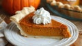 Delicious Pumpkin Pie Slice on Autumn Table Setting