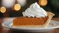 Delicious pumpkin pie with whipped cream