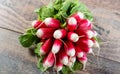 Delicious radishes oranic brunch on rustic table