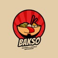 Delicious Ramen Bakso Meatball and Noodle Restaurant bowl with face logo symbol icon illustration