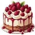 Delicious Raspberry Cake with Whipped Cream and Drizzle Illustration Royalty Free Stock Photo