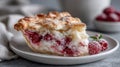Delicious raspberry cream pie with flaky crust and fresh berries on plate Royalty Free Stock Photo