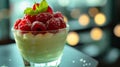 Delicious raspberry dessert in elegant setting