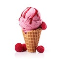 Delicious Raspberry Ice Cream Cone With Drizzle And Fresh Raspberries On Isolated Background Royalty Free Stock Photo