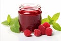 Delicious raspberry jam isolated on white background with copy space for text placement