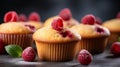 Delicious raspberry muffins easy recipe concept for baking at home kitchen with copyspace Royalty Free Stock Photo