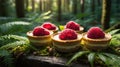 Delicious Raspberry Mini Cheesecakes in a Forest Setting Royalty Free Stock Photo