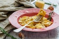 Delicious ravioli with parmesan and egg yolk.