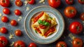 delicious ravioli with tomato sauce, basil, cheese in the kitchen Royalty Free Stock Photo