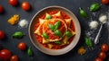 delicious ravioli with tomato sauce, basil, cheese in the kitchen dinner Royalty Free Stock Photo