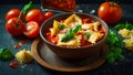 delicious ravioli with tomato sauce, basil, cheese in the kitchen dinner gourmet Royalty Free Stock Photo