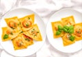 Delicious Ravioli on white plate. Generative AI