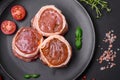 Delicious raw fresh pork or chicken meat rolls wrapped in bacon Royalty Free Stock Photo