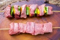 Delicious raw meat skewer, beef