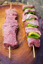 Delicious raw meat skewer, beef