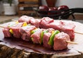 Delicious raw meat skewer, beef