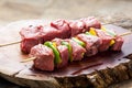 Delicious raw meat skewer, beef