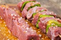 Delicious raw meat skewer, beef