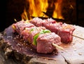 Delicious raw meat skewer, beef