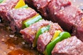 Delicious raw meat skewer, beef