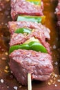 Delicious raw meat skewer, beef