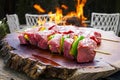 Delicious raw meat skewer, beef