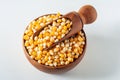 Delicious raw organic yellow corn kernels, popcorn corn \