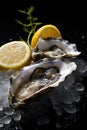 Delicious raw oysters served on ice