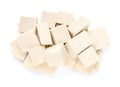 Delicious raw tofu pieces on white background, top view Royalty Free Stock Photo