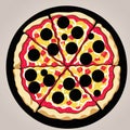 delicious ready-to-eat pizza. top view. vector illustration.