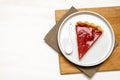 Delicious red cherry strawberry tart and crumble cake with oat.serving of gourmet confection dessert topped on plate Royalty Free Stock Photo