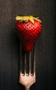 Delicious strawberry pricked on a fork